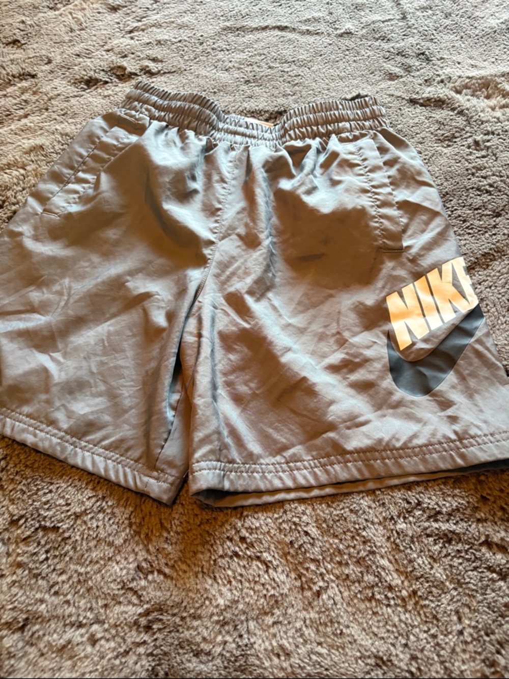 Nike Gray Athletic Shorts with White Logo for Kids